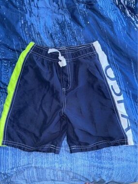 Boys U.S. Polo Assn. Navy Swim Shorts with Neon Green Stripe